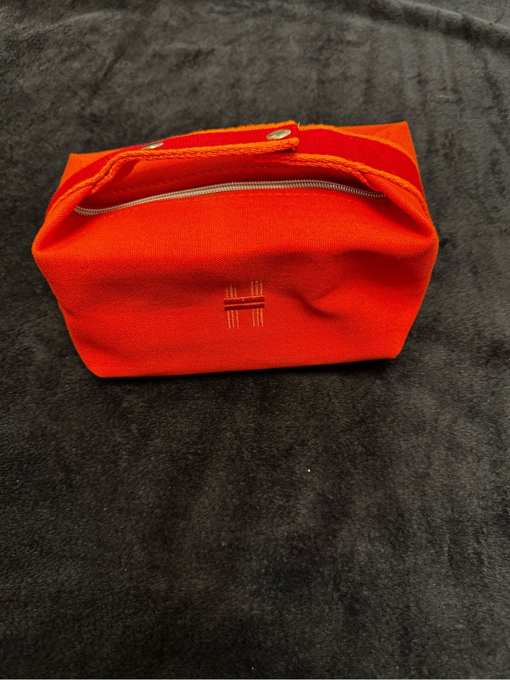 Source Unknown Orange Canvas Cosmetic Pouch with Snap Handle